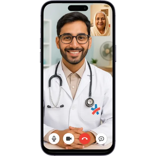 A patient consulting a healthcare professional through the Dial In Doctor teleclinic on a smartphone